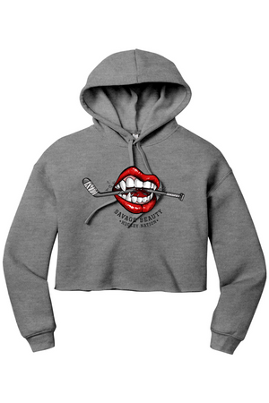 Warning - Will Bite Cropped Fleece Hoodie