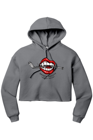 Warning - Will Bite Fleece Cropped Fleece Hoodie